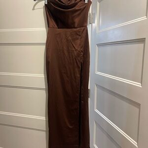 Elegant Strapless Brown Gown